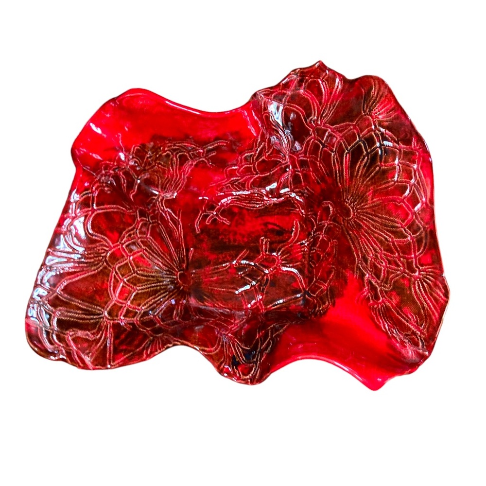 Studio Art Pottery Tray Thrown Clay Bowl Contemporary Artisan Decor Red Glaze